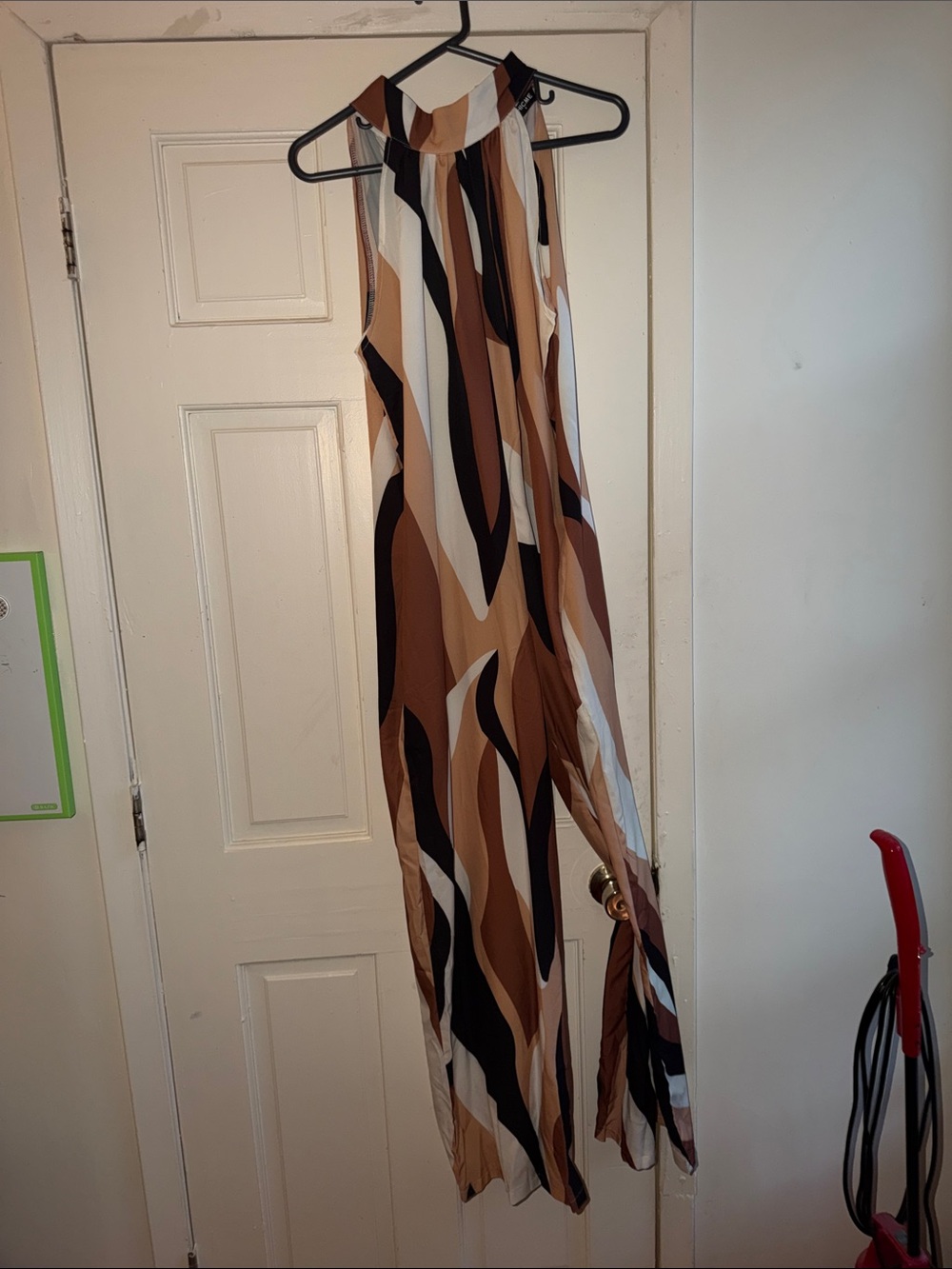 Sleeveless Halter Maxi Romper in Brown & Black Abstract Print